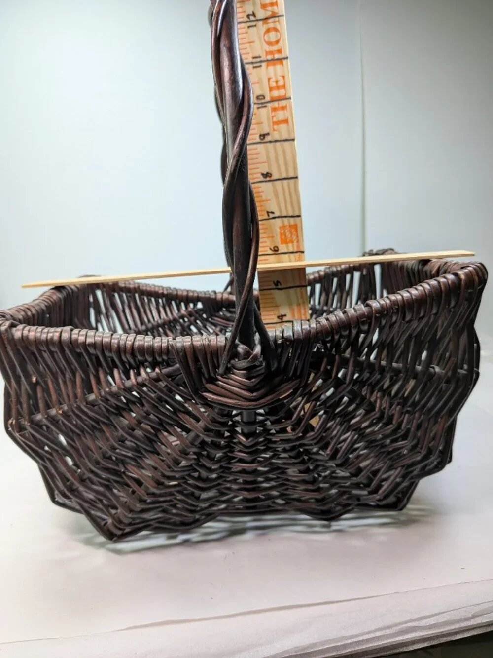 VTG Dark Espresso Wicker Basket Set of 2 High Twisted Handle Gathering Basket